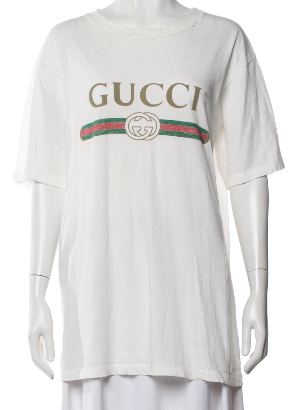 Gucci unisex White Kids Logo Tee with Green-Red Stripe-size  M run big fit M-L
